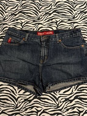Guess Denim Mid-Rise Dark Blue Jean Shorts